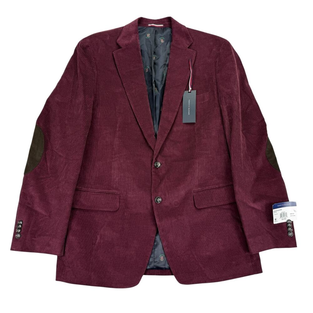 Tommy Hilfiger Mens Daltry Modern Fit Corduroy Sport Coat Burgundy 42L